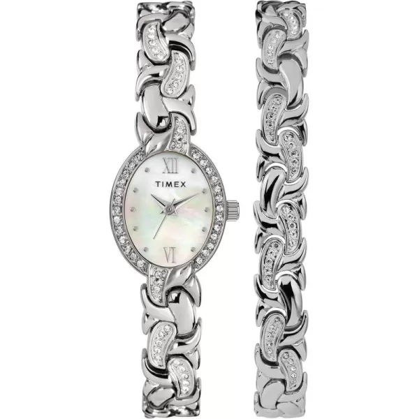 Timex Womens Dress Analog 19mm Watch ampamp Bracelet Set with Swarovski Crystals