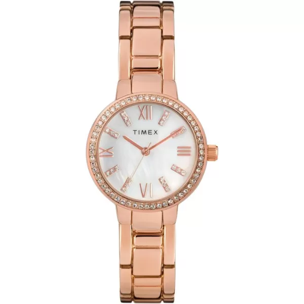 Timex Womens Dress Analog 30mm Bracelet Watch with Swarovski CrystalsRose GoldToneMOP