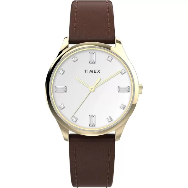 Timex Womens Easy Reader WatchBrownGoldToneWhite32MM