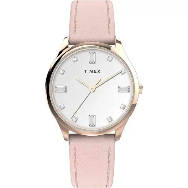 Timex Womens Easy Reader WatchPinkRose GoldToneWhiteDiamonds32MM