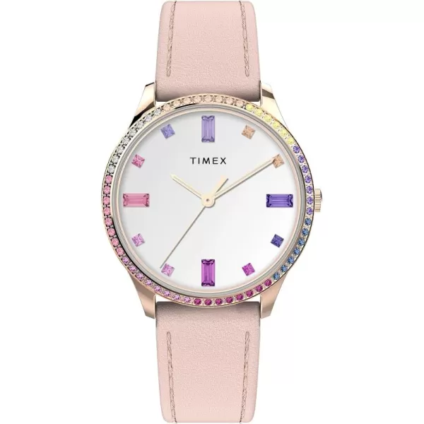 Timex Womens Easy Reader WatchPinkRose GoldToneWhiteRainbow32MM