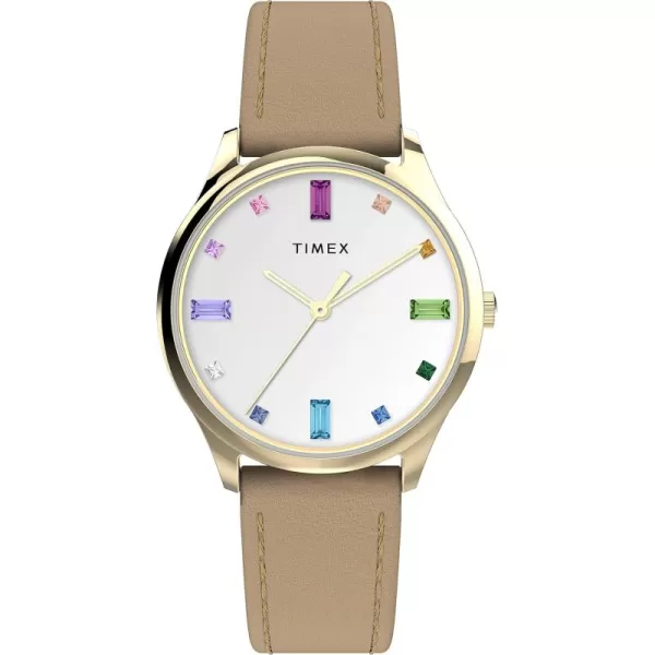 Timex Womens Easy Reader WatchTanGoldToneWhite32MM