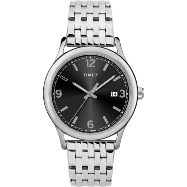 Timex Womens New England 36mm Watch  SilverTone Case Black Dial with Stainless Steel Bracelet