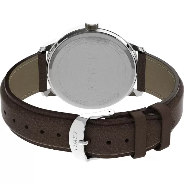 Timex Mens Easy Reader WatchBrownSilverToneCream43mm