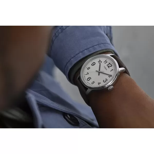 Timex Mens Easy Reader WatchBrownSilverToneCream43mm