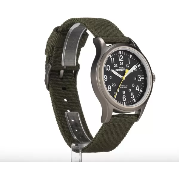 Timex Mens Expedition Scout 40mm Watch  Black Dial Gray Case ampamp Green Fabric Strap