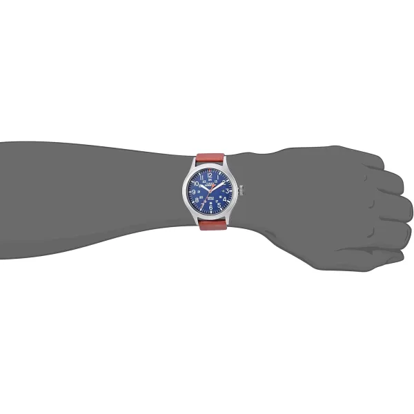 Timex Mens Expedition Scout 40mm Watch  Gray Case Blue Dial with Blue ampamp Brown Fabric ampamp Leather Strap