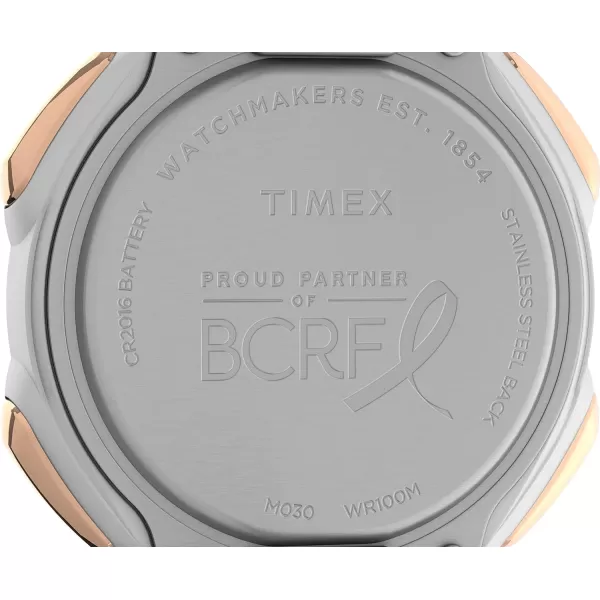 Timex Womens BCRF Ironman Essential 34mm Watch  White Case White Strap RoseGoldTone Accents