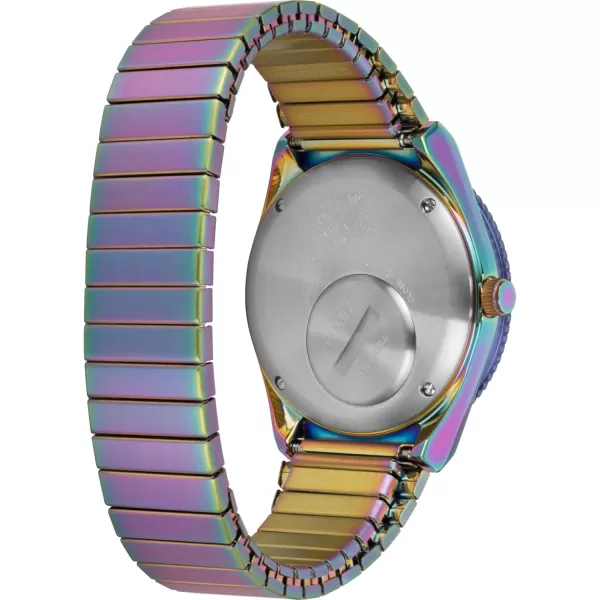 Timex Womens Q 36mm Watch  Black Expansion Band Black Dial Black CasePurpleBluePurple