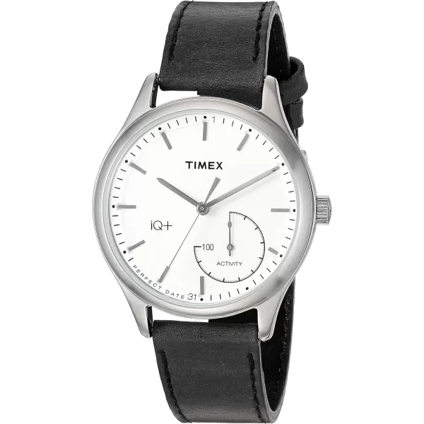 Timex Womens TWG013700 IQ Move Activity Tracker Black Leather Strap Smartwatch Set With Extra White Silicone Strap