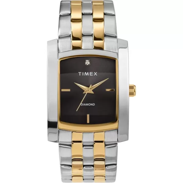 Timex Mens Dress Analog 33mm Stainless Steel Bracelet Watch with Genuine DiamondTwoToneBlack