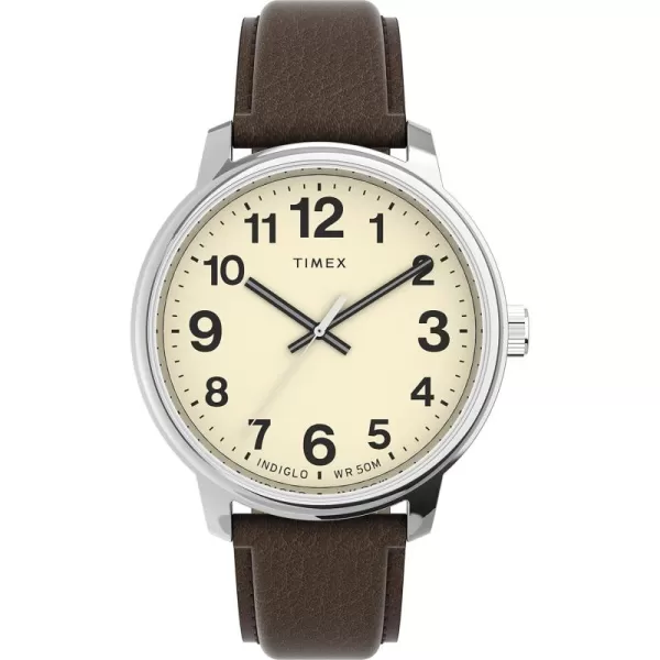 Timex Mens Easy Reader WatchBrownSilverToneCream43mm