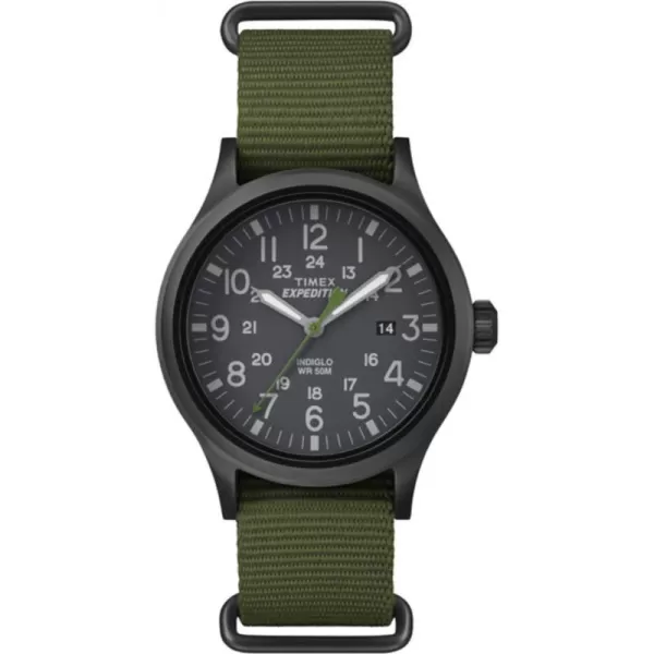 Timex Mens Expedition Scout 40mm Watch  Black Case Black Dial with Green Fabric Strap