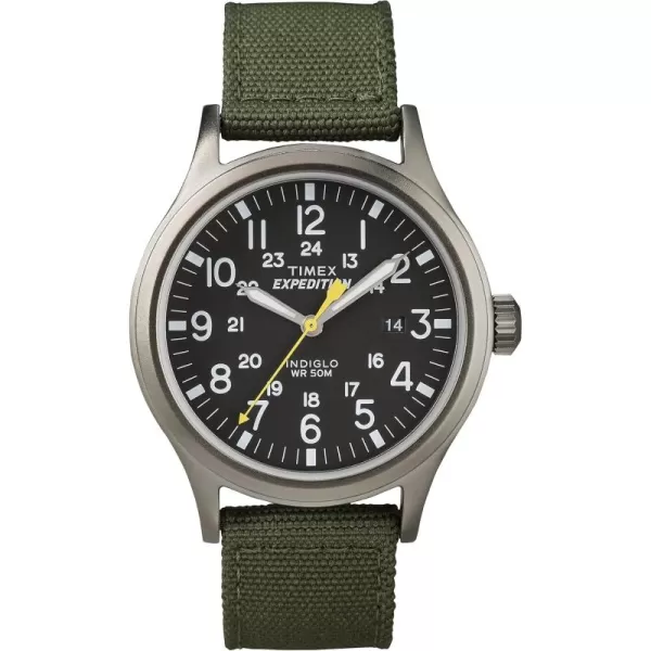 Timex Mens Expedition Scout 40mm Watch  Black Dial Gray Case ampamp Green Fabric Strap