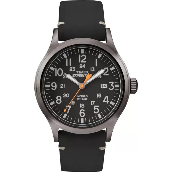 Timex Mens Expedition Scout 40mm Watch  Gray Case Black Dial with Black Genuine Leather Strap