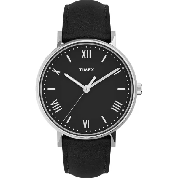 Timex Mens Southview 41mm Watch  Black Dial SilverTone Case with Black Leather Strap