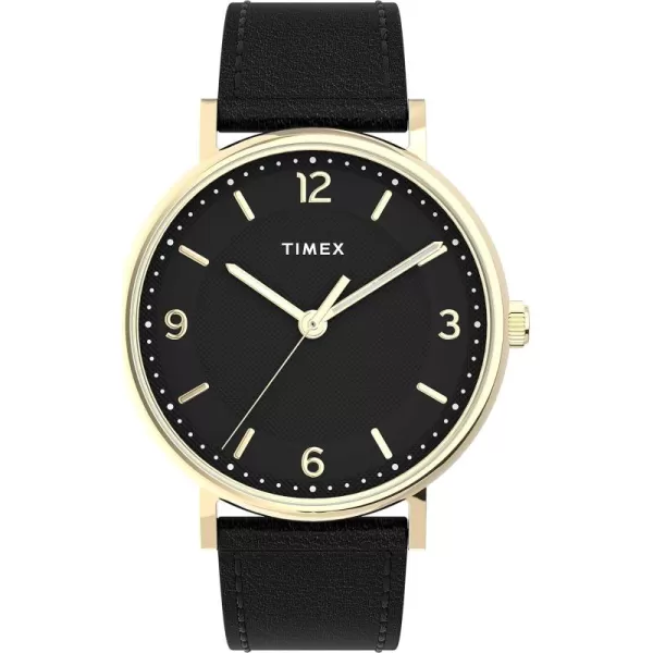 Timex Mens Southview 41mm Watch  GoldTone Case Black Dial with Black Leather Strap