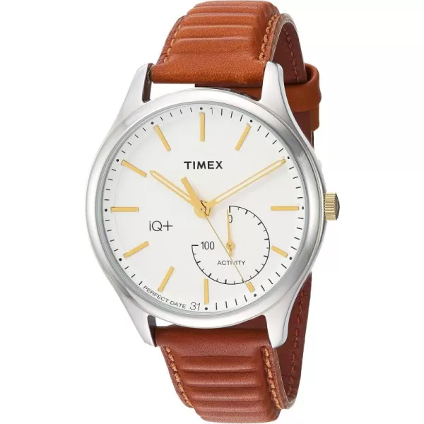 Timex Mens TW2P94700 IQ Move Activity Tracker Caramel Brown Leather Strap Smartwatch