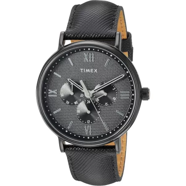 Timex Mens TW2T35200 Southview 41mm Multifunction Blackout Leather Strap Watch
