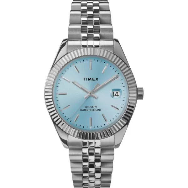 Timex Womens Legacy 34mm Watch  TwoTone Bracelet SilverTone Dial TwoTone CaseSilverToneBlueSilverTone