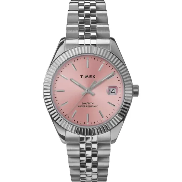 Timex Womens Legacy 34mm Watch  TwoTone Bracelet SilverTone Dial TwoTone CaseSilverTonePinkSilverTone