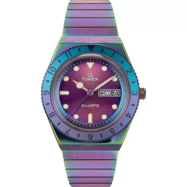 Timex Womens Q 36mm Watch  Black Expansion Band Black Dial Black CasePurpleBluePurple