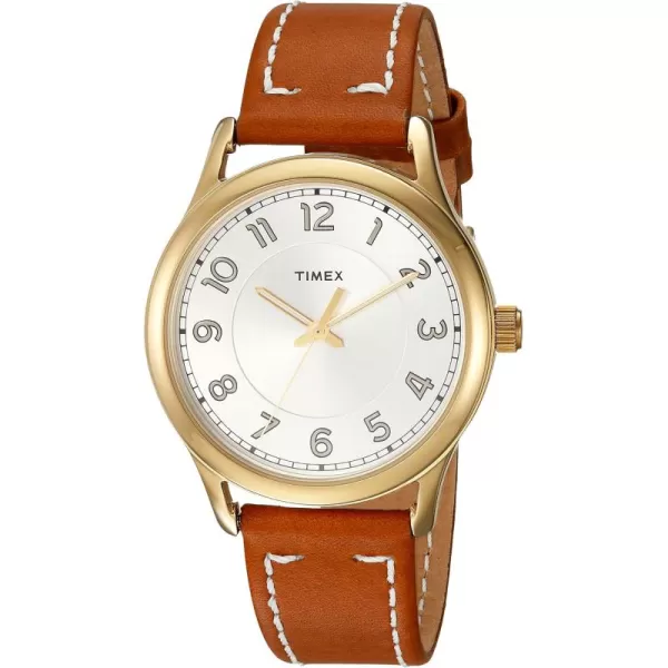 Timex Womens TW2R23000 New England BrownGold Leather Strap Watch