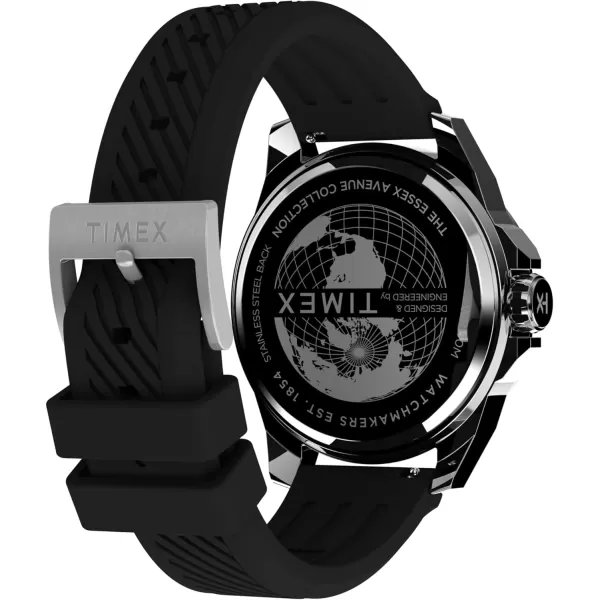 Timex Mens Essex 46mm Watch  Black Strap Black Dial SilverTone CaseBlackBlackSilverTone
