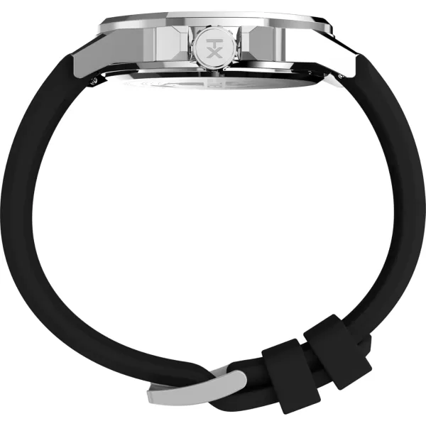 Timex Mens Essex 46mm Watch  Black Strap Black Dial SilverTone CaseBlackBlackSilverTone