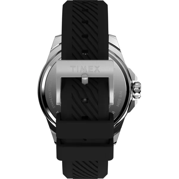 Timex Mens Essex 46mm Watch  Black Strap Black Dial SilverTone CaseBlackBlackSilverTone