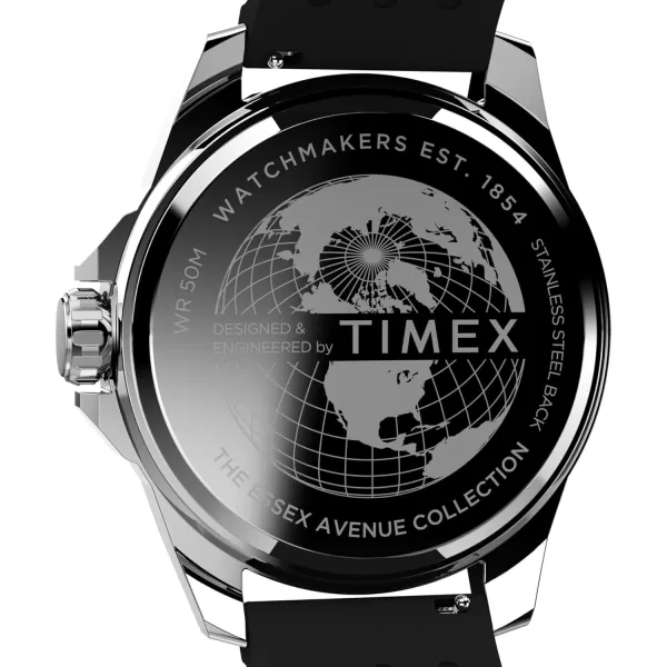 Timex Mens Essex 46mm Watch  Black Strap Black Dial SilverTone CaseBlackBlackSilverTone