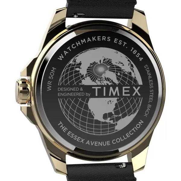 Timex Mens Essex 46mm Watch  Black Strap Black Dial SilverTone CaseBlackWhiteGoldTone