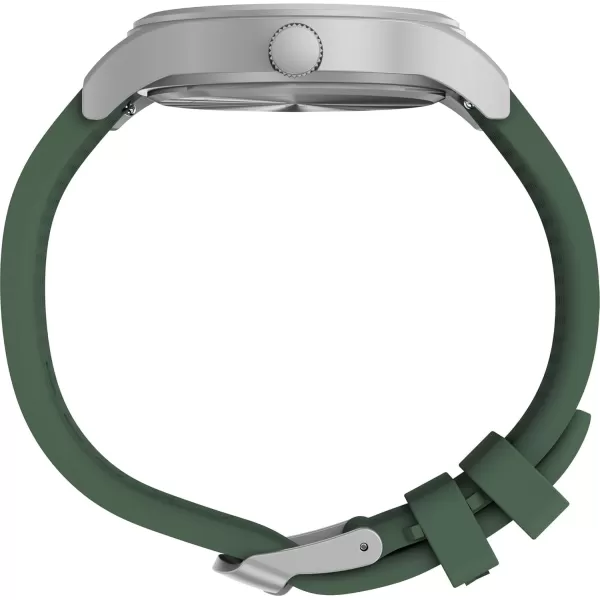 Timex Mens Expedition Scout 40mm Watch  Black Case ampamp Dial with Olive Leather SlipThru StrapGreenNaturalIP Steel