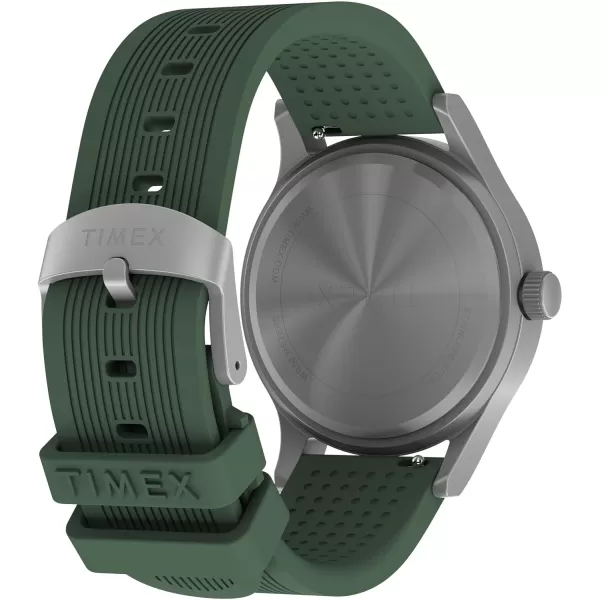 Timex Mens Expedition Scout 40mm Watch  Black Case ampamp Dial with Olive Leather SlipThru StrapGreenNaturalIP Steel