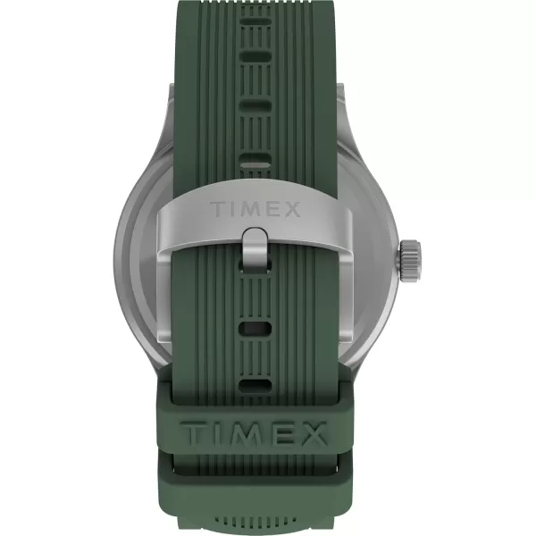 Timex Mens Expedition Scout 40mm Watch  Black Case ampamp Dial with Olive Leather SlipThru StrapGreenNaturalIP Steel