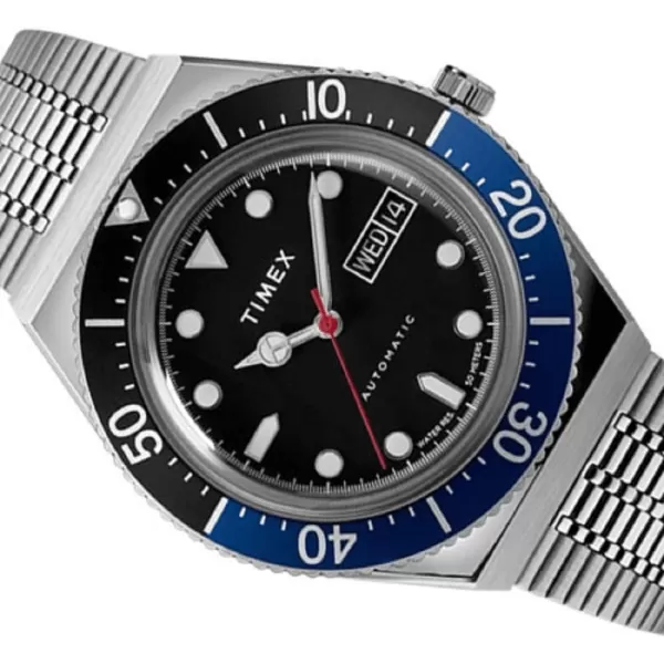 Timex Mens M79 Automatic 40mm WatchStainless SteelBlackStainless SteelBlue