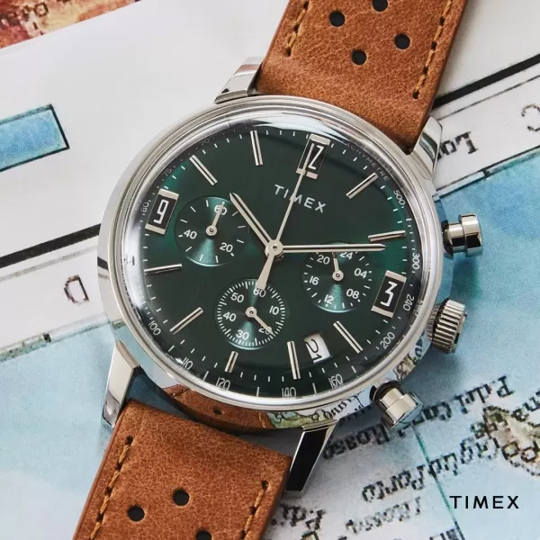 Timex Mens Marlin 40mm WatchBrownBlueStainless Steel