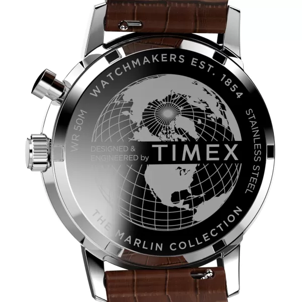 Timex Mens Marlin Moon Phase 40mm Watch  Brown Strap Rose GoldTone Dial Stainless Steel Case