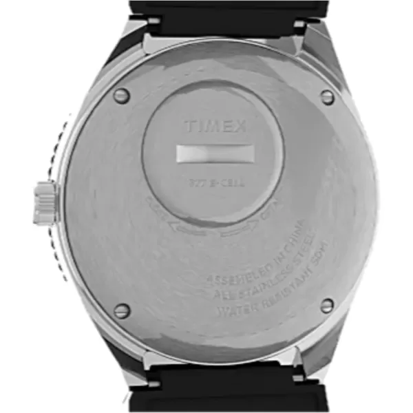 Timex Mens Q 38mm Watch  Black Dial Stainless Steel Case Black Rubber Strap