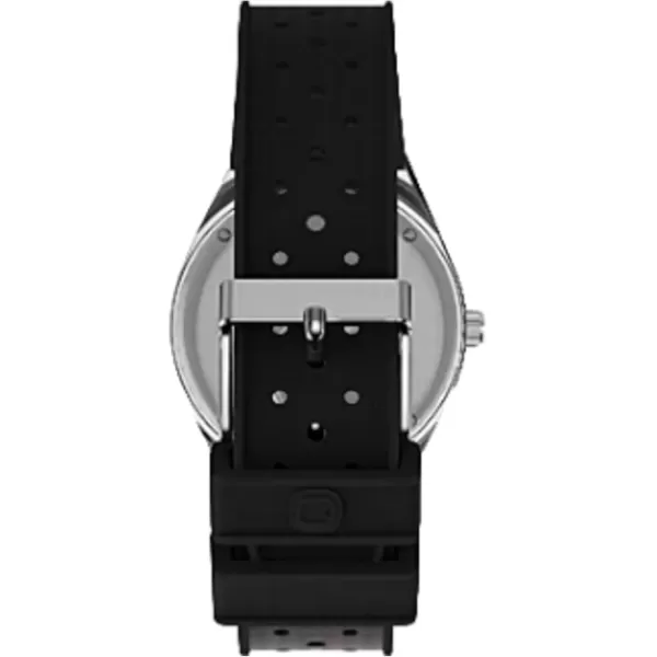 Timex Mens Q 38mm Watch  Black Dial Stainless Steel Case Black Rubber Strap