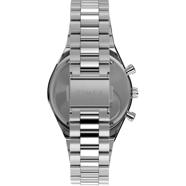 Timex Mens Q Chronograph 40mm Watch  Black Strap Black Dial Stainless Steel CaseStainless SteelBlueStainless Steel