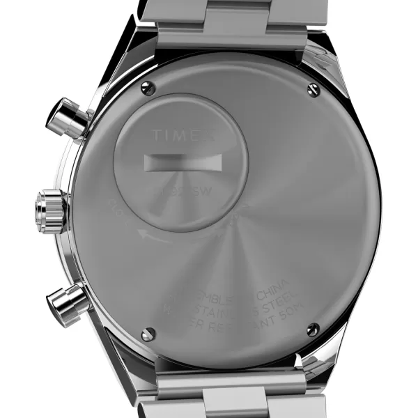 Timex Mens Q Chronograph 40mm Watch  Black Strap Black Dial Stainless Steel CaseStainless SteelBlueStainless Steel