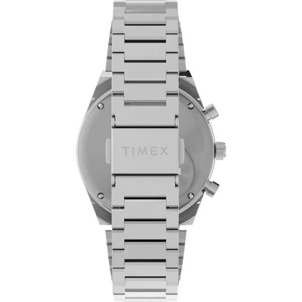 Timex Mens Q Chronograph 40mm Watch  Black Strap Black Dial Stainless Steel CaseStainless SteelBlueStainless Steelfalcon