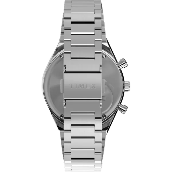 Timex Mens Q Chronograph 40mm Watch  Black Strap Black Dial Stainless Steel CaseStainless SteelWhiteStainless SteelBlack