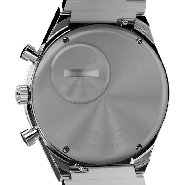 Timex Mens Q Chronograph 40mm Watch  Black Strap Black Dial Stainless Steel CaseStainless SteelWhiteStainless SteelBlack