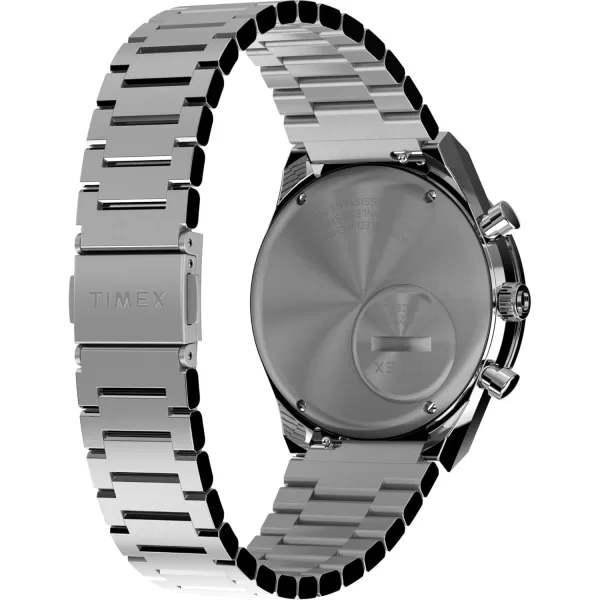 Timex Mens Q Chronograph 40mm Watch  Black Strap Black Dial Stainless Steel CaseStainless SteelWhiteStainless SteelBlack