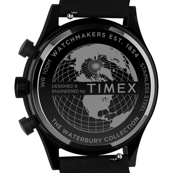 Timex Mens Waterbury Chronograph 42mm Watch  Stainless Steel Bracelet Black Dial Stainless Steel CaseBlackBlackBlack