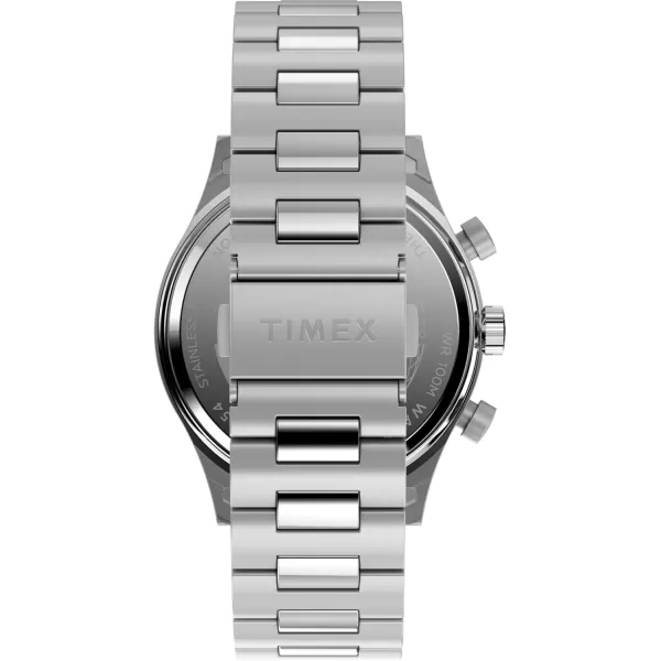 Timex Mens Waterbury Chronograph 42mm Watch  Stainless Steel Bracelet Black Dial Stainless Steel CaseStainless SteelBlackStainless Steel
