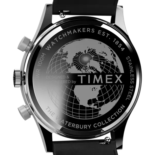 Timex Mens Waterbury Traditional 42mm Watch  Black Strap SilverTone Dial Stainless Steel CaseBlackSilverToneStainless Steel