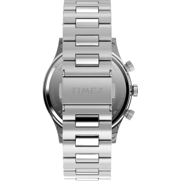 Timex Mens Waterbury Traditional 42mm Watch  Black Strap SilverTone Dial Stainless Steel CaseStainless SteelBlueStainless Steel